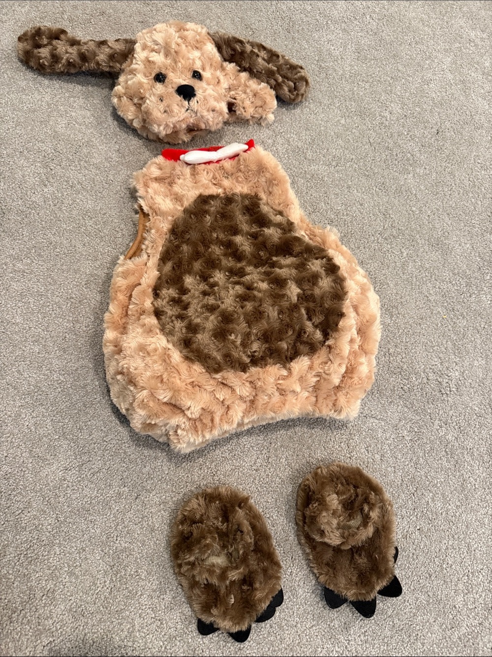 Plush Puppy Costume Set with Headpiece and Paw Mitts - Beige & Brown